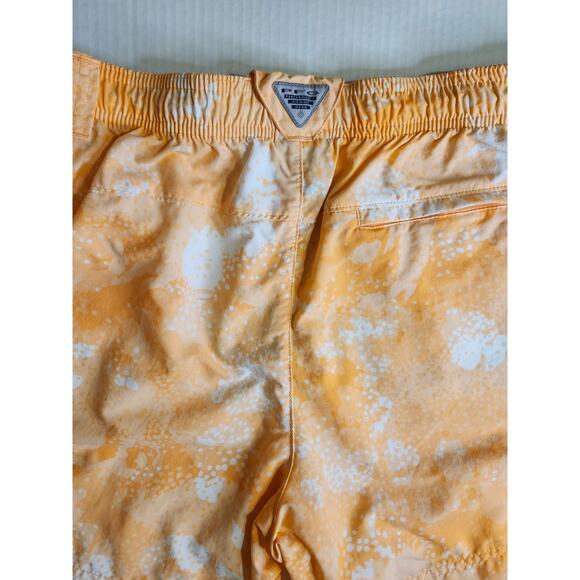 Columbia PFG Women's Drawstring Shorts Orange White Tie-dye Zip Pocket Large - Picture 6 of 11